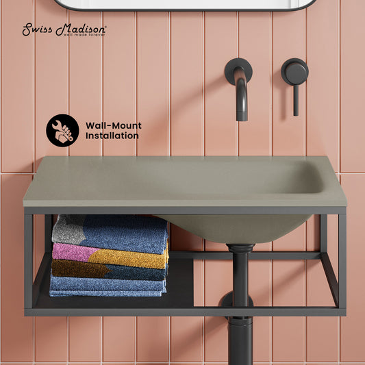 Swiss Madison, Lisse 24" Rectangle Concrete Wall-Mount Bathroom Sink in Taupe with Matte Black Frame
