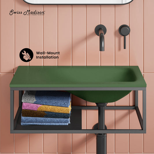 Swiss Madison, Lisse 24" Rectangle Concrete Wall-Mount Bathroom Sink in Royal Green with Matte Black Frame