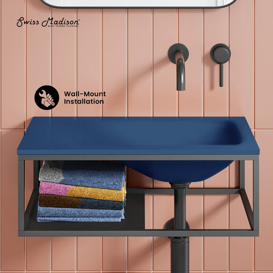 Swiss Madison, Lisse 24" Rectangle Concrete Wall-Mount Bathroom Sink in Royal Blue with Matte Black Frame