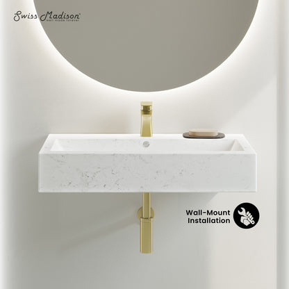 Swiss Madison, Voltaire Wide Rectangle Wall Hung Sink in Static Marble