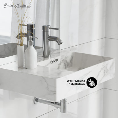 Swiss Madison, St. Tropez 24" Right Side Faucet Wall-Mount Bathroom Sink in White Marble