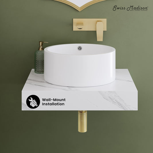 Swiss Madison, Monaco 24" Floating Bathroom Shelf with Vessel Sink in White Marble