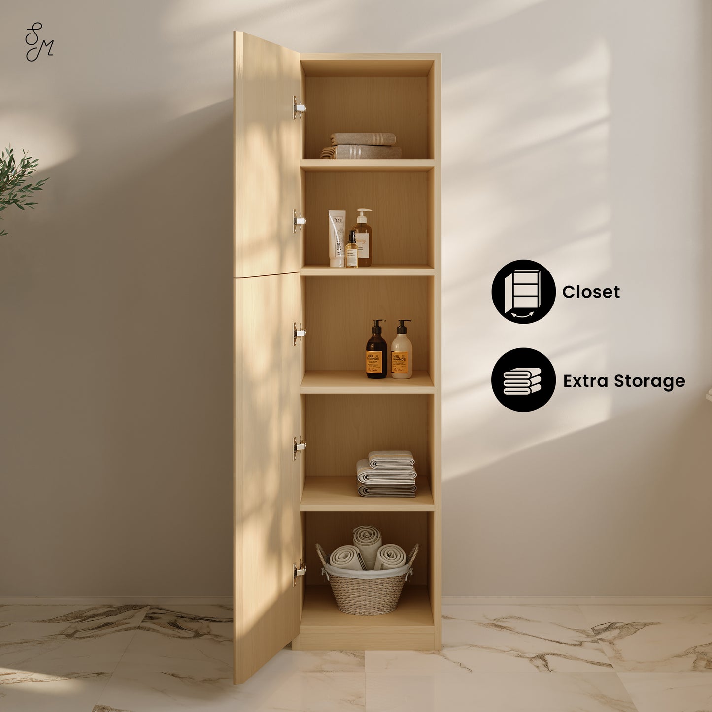 Swiss Madison, St. Tropez 15 x 15 x 60 Freestanding Linen Cabinet in Natural Oak