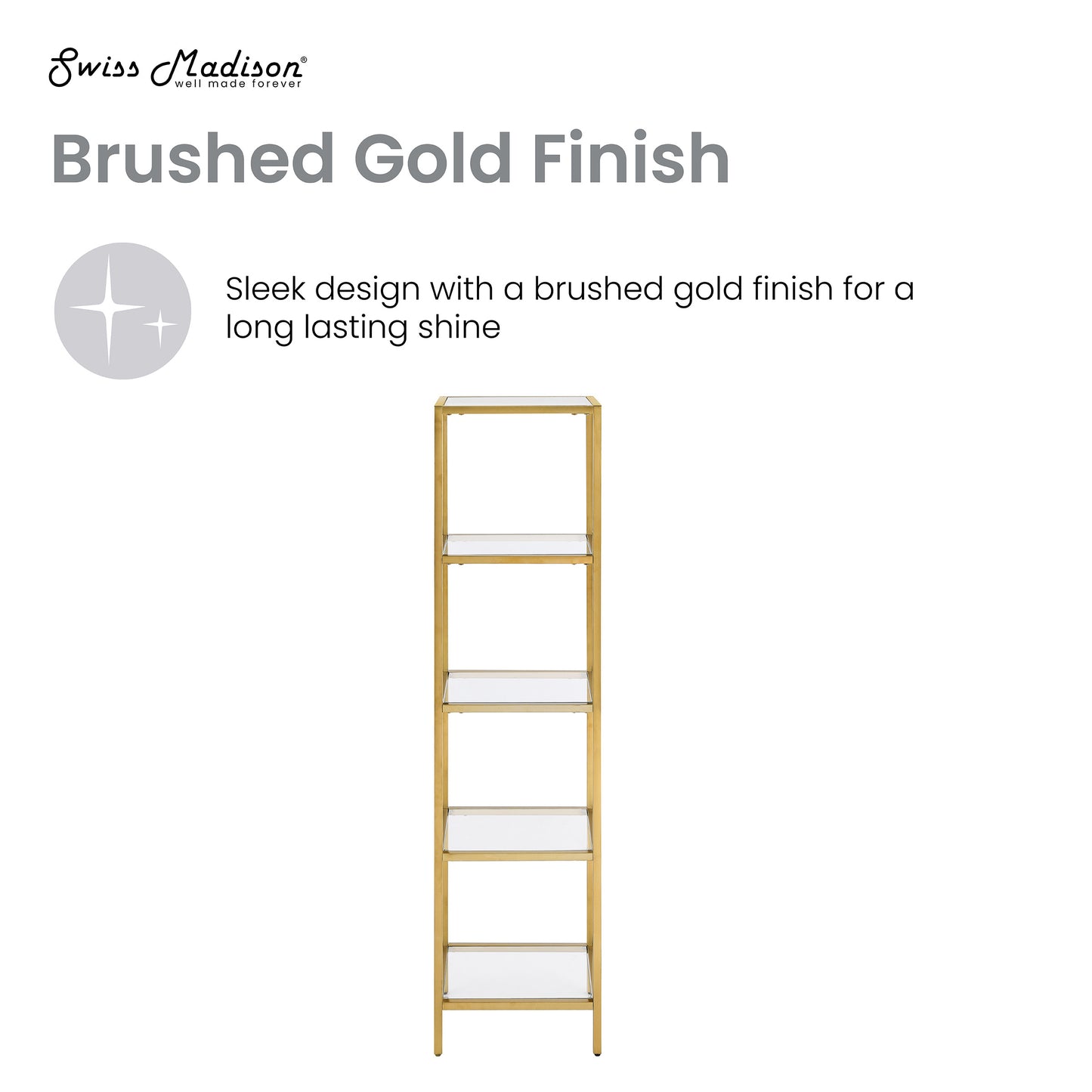 Swiss Madison, Pierre 16"x65"x14" Freestanding Linen Cabinet in Brushed Gold