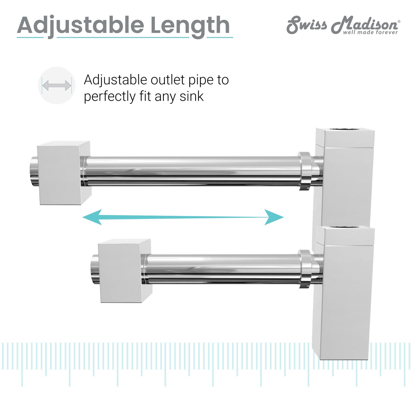 Swiss Madison, Square Bottle Trap Drain, Chrome