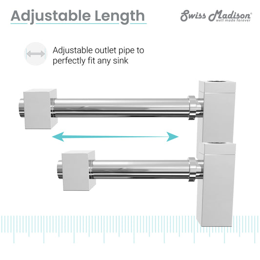 Swiss Madison, Square Bottle Trap Drain, Chrome