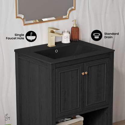 Swiss Madison, Chateau 24" Freestanding Bathroom Vanity in Black Oak with Black Sink Top