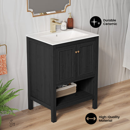Swiss Madison, Chateau 24" Freestanding Bathroom Vanity in Black Oak with Sink Top