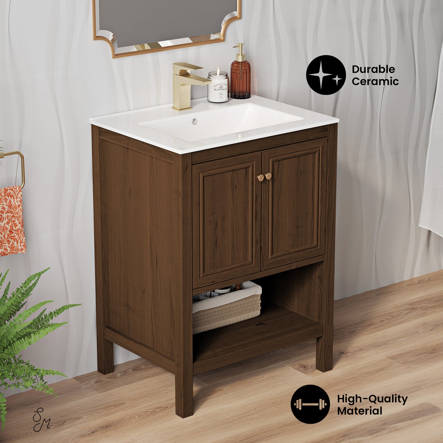 Swiss Madison, Chateau 24" Freestanding Bathroom Vanity in Brown Oak with Sink Top