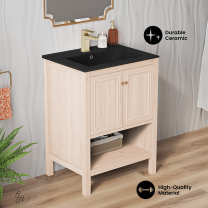 Swiss Madison, Chateau 24" Freestanding Bathroom Vanity in White Oak with Black Sink Top