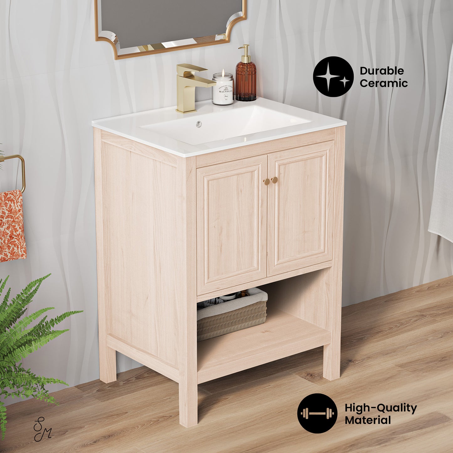 Swiss Madison, Chateau 24" Freestanding Bathroom Vanity in White Oak with Sink Top