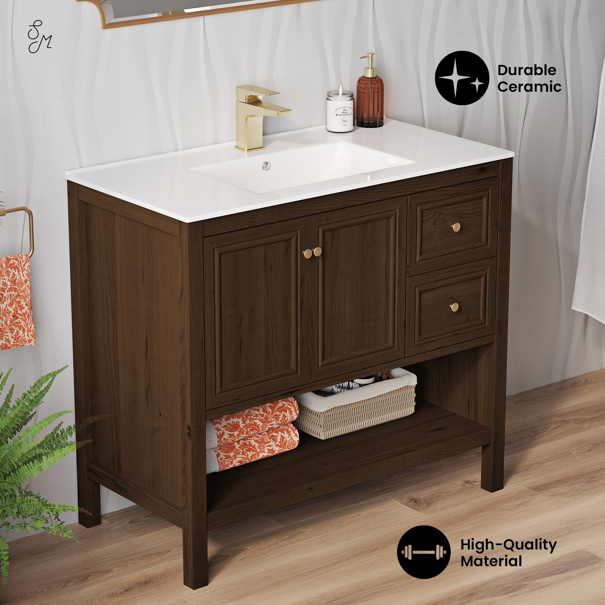 Swiss Madison Chateau 36-inch freestanding bathroom vanity in Brown Oak — view 2