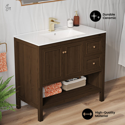 Swiss Madison Chateau 36-inch freestanding bathroom vanity in Brown Oak — view 2