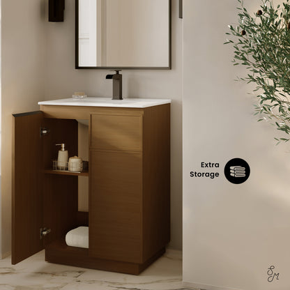 Swiss Madison, St. Tropez 24" Freestanding Bathroom Vanity in Brown Oak with Sink Top