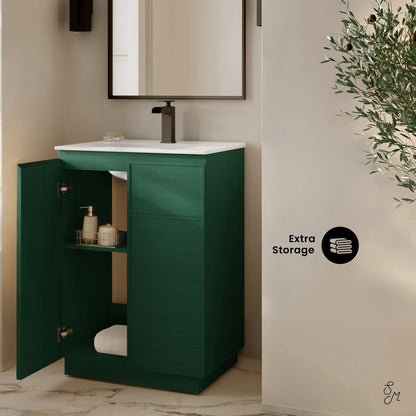 Swiss Madison, St. Tropez 24" Freestanding Bathroom Vanity in Green Oak with Sink Top