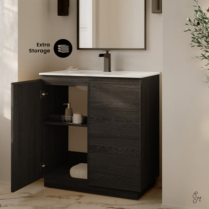 Swiss Madison, St. Tropez 36" Freestanding Bathroom Vanity in Black Oak with Sink Top