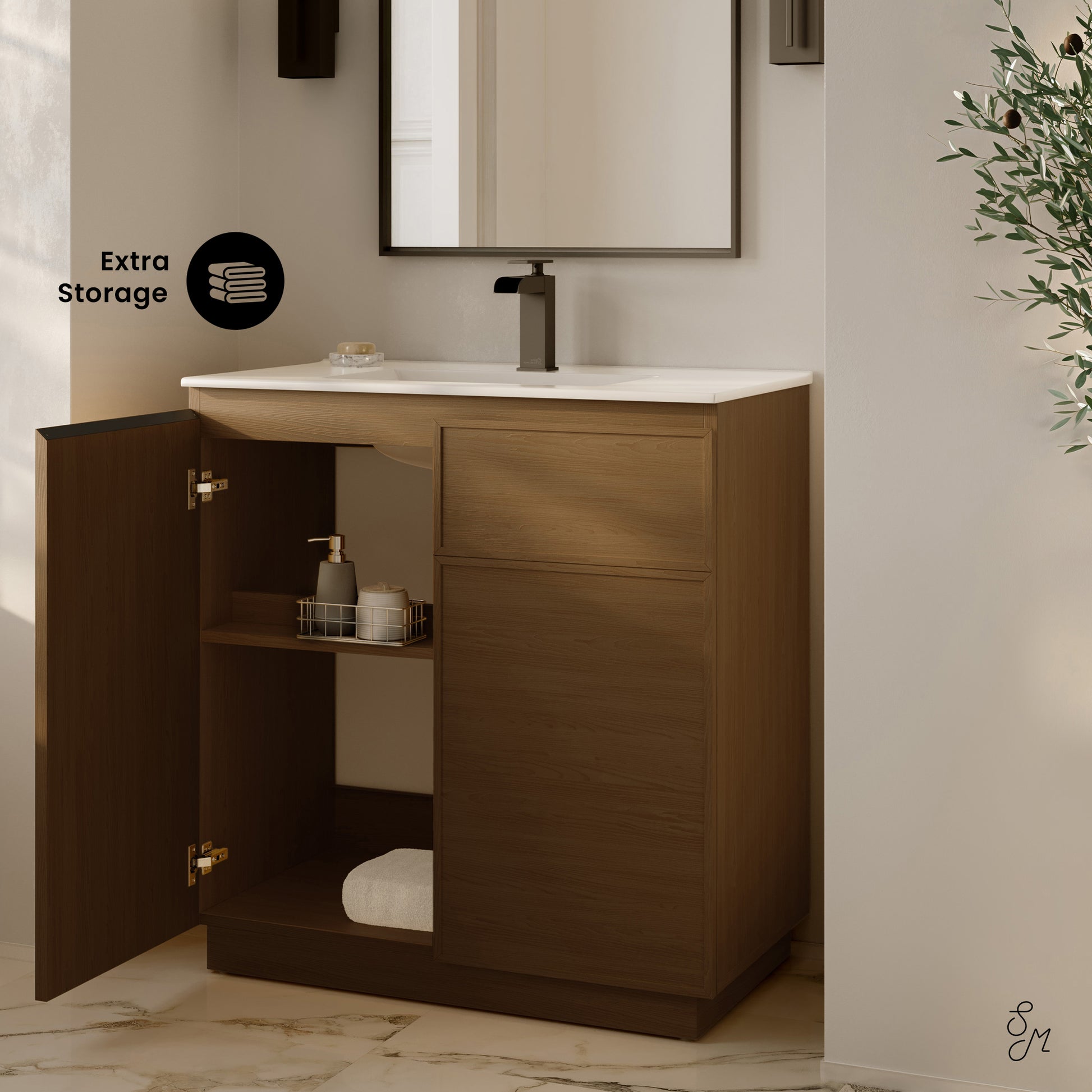 Swiss Madison St. Tropez 36-inch freestanding bathroom vanity in Brown Oak — view 2