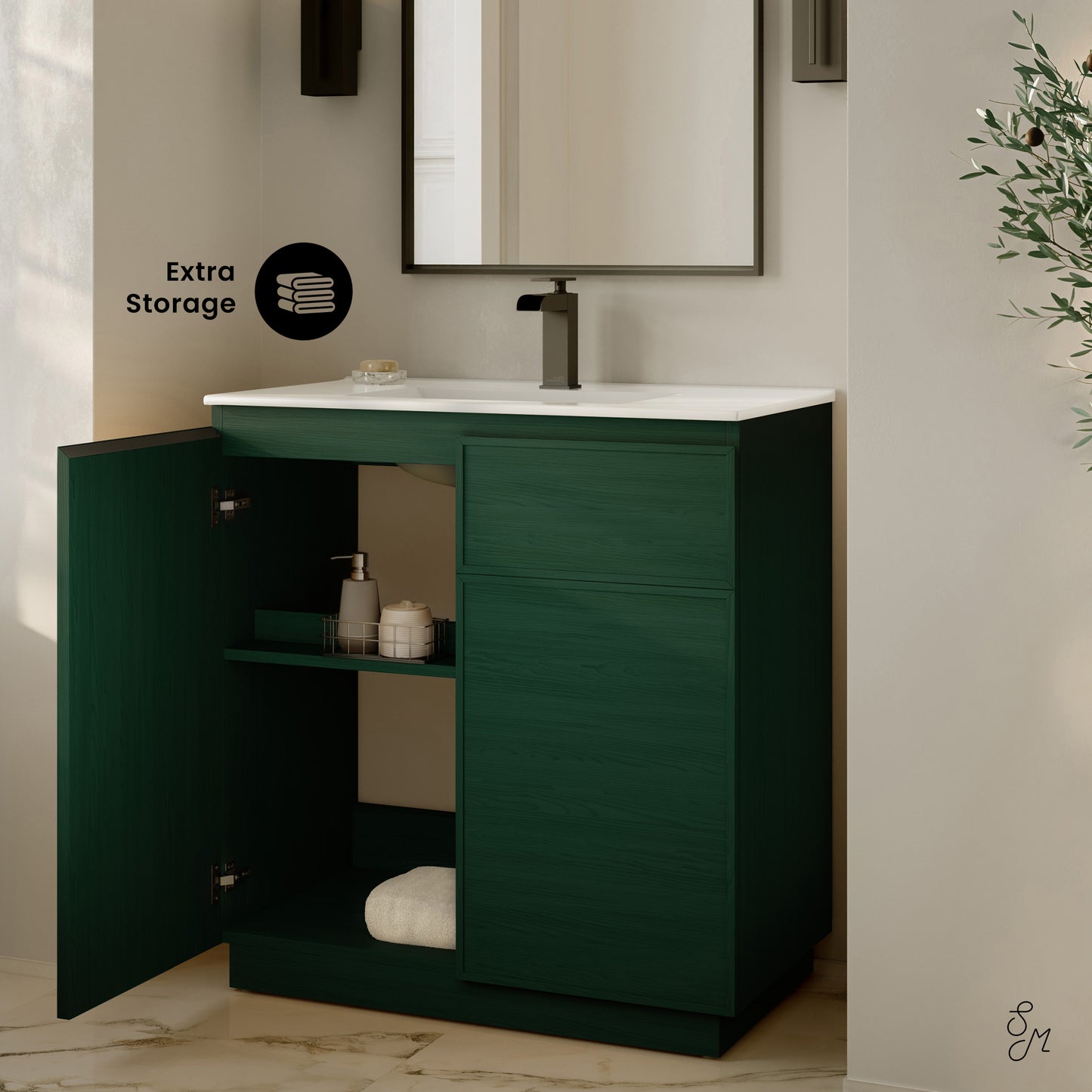 Swiss Madison St. Tropez 36-inch freestanding bathroom vanity in Green Oak — view 2