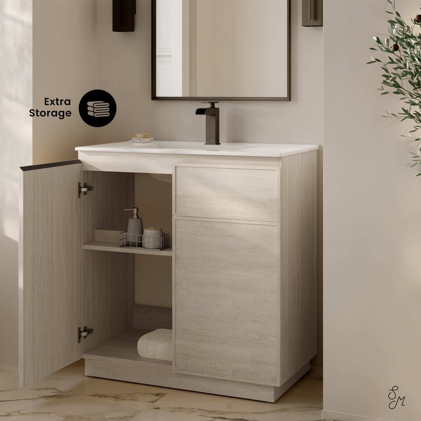 Swiss Madison St. Tropez 36-inch freestanding bathroom vanity in White Oak — view 2