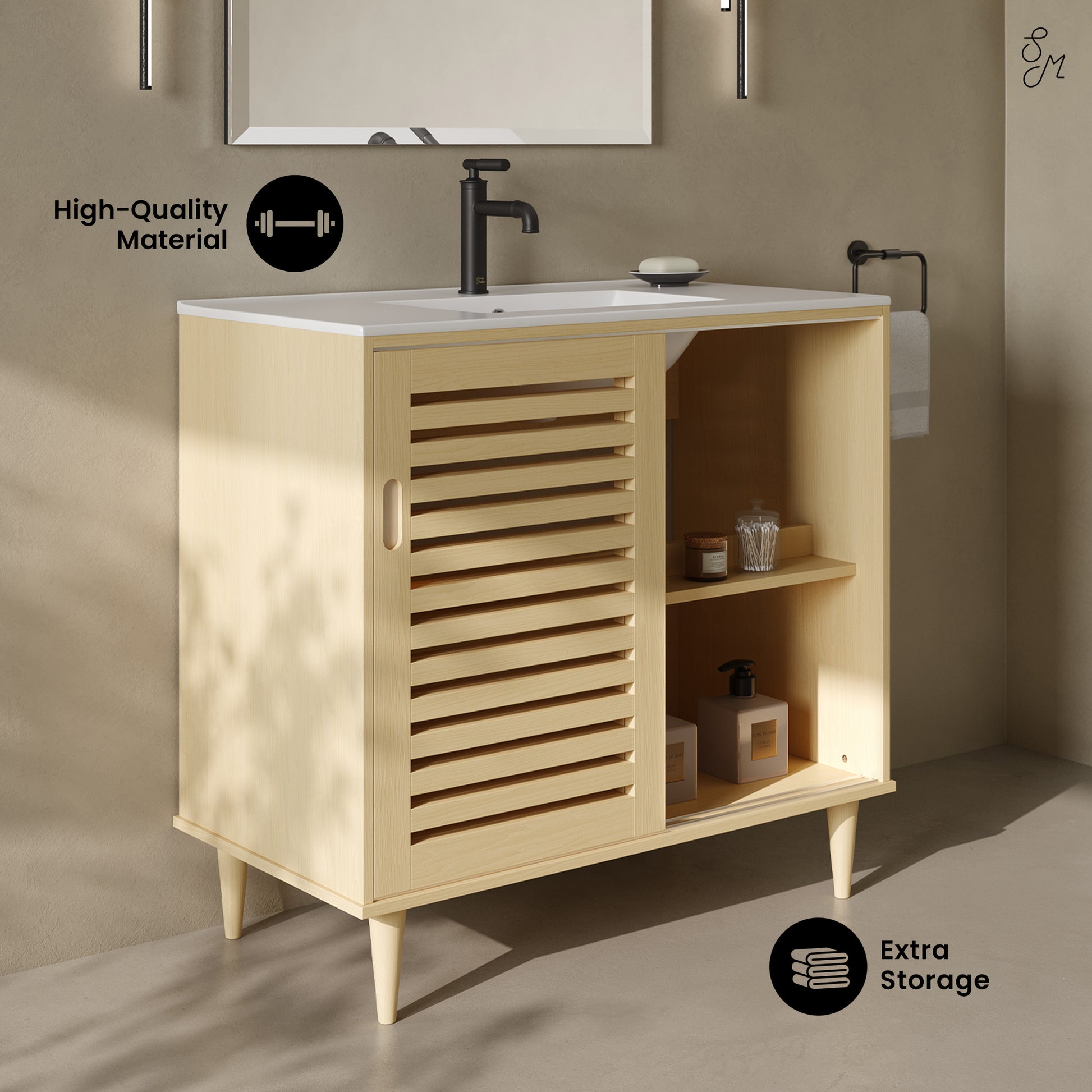 Swiss Madison Delice 36-inch freestanding bathroom vanity in Natural Oak — view 2