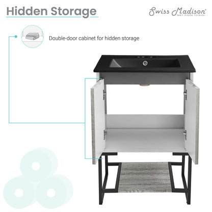 Swiss Madison, Marseille 24 in. Gray Oak Bathroom Vanity With Black, 3-Hole Ceramic Sink Top