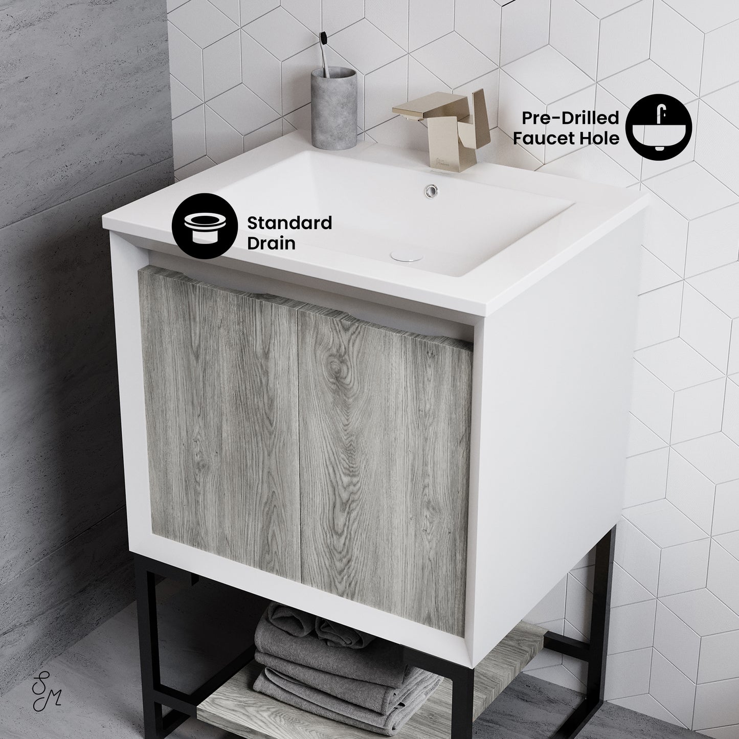 Swiss Madison, Marseille 24 Single, Two Doors, Open Shelf Bathroom Vanity