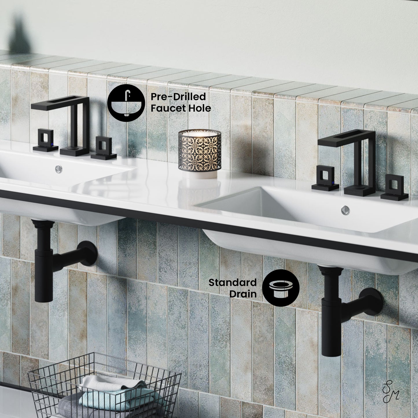 Swiss Madison, Pierre 72 Double, Freestanding, Open Shelf, Matte Black Metal Frame Bathroom Vanity