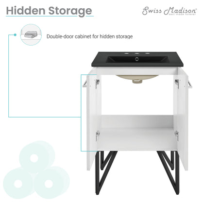 Swiss Madison, Annecy 24 in. White Bathroom Vanity With Black, 3-Hole Ceramic Sink Top