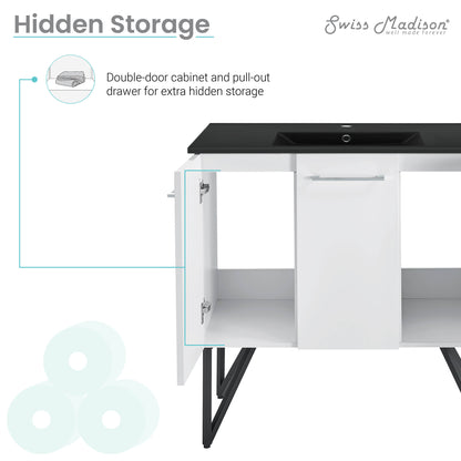 Swiss Madison, Annecy 36 in. White Bathroom Vanity With Black Ceramic Sink Top