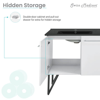 Swiss Madison, Annecy 60 in. White, Double Basin Bathroom Vanity With Black Artificial Stone Sink Top