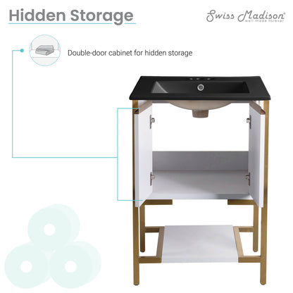 Swiss Madison, Marseille 24 in. White Bathroom Vanity With Black, 3-Hole Ceramic Sink Top
