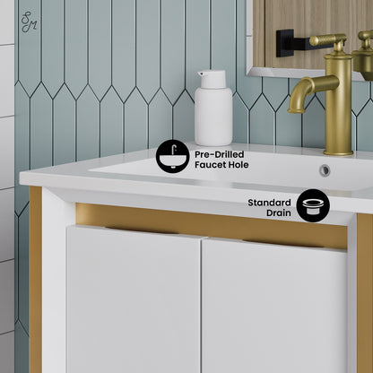 Swiss Madison, Marseille 24" Bathroom Vanity in White and Brushed Gold