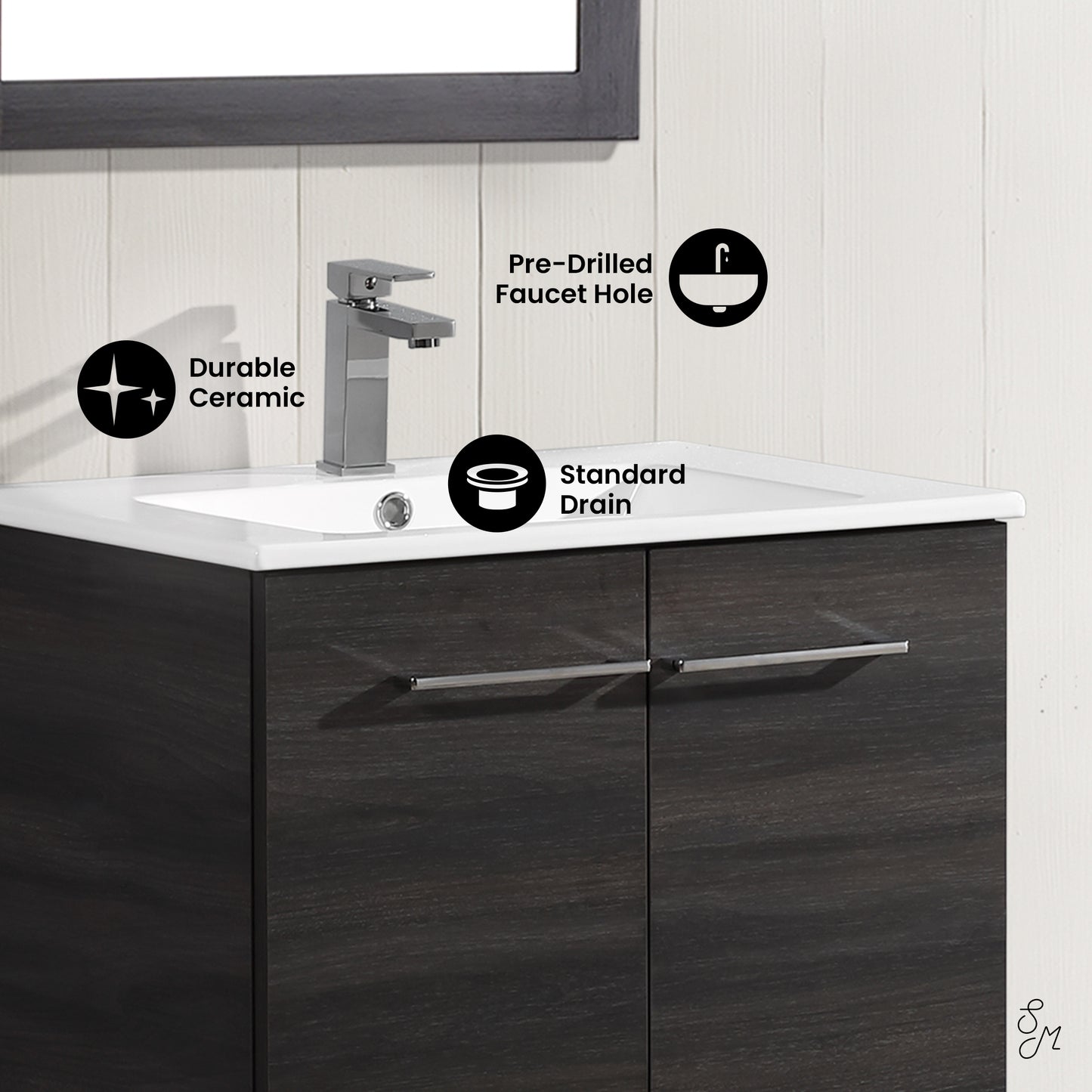 Swiss Madison, Annecy 24" Freestanding Bathroom Vanity in Black Walnut with Sink Top