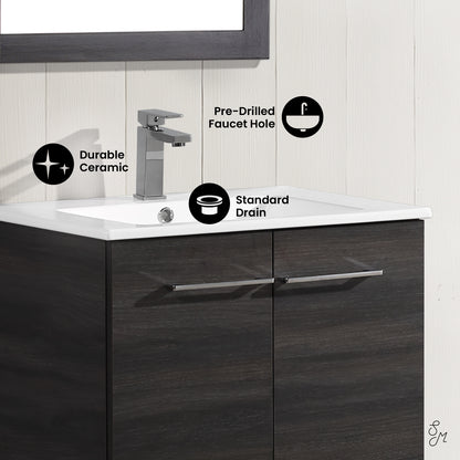 Swiss Madison, Annecy 24" Freestanding Bathroom Vanity in Black Walnut with Sink Top