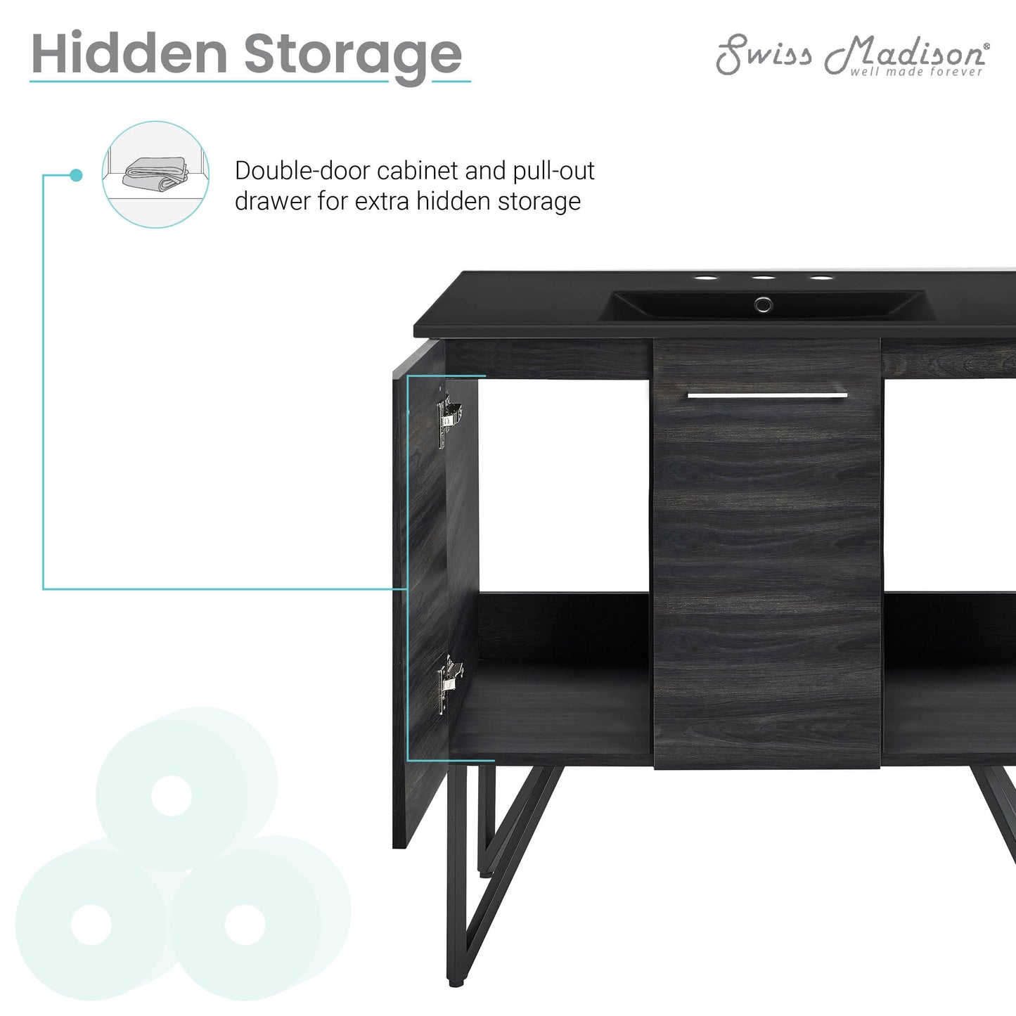 Swiss Madison, Annecy 36 in. Black Walnut Bathroom Vanity With Black, 3-Hole Ceramic Sink Top