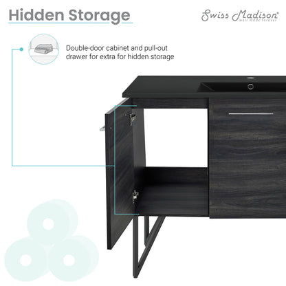 Swiss Madison, Annecy 48 in. Black Walnut Bathroom Vanity With Black Ceramic Sink Top