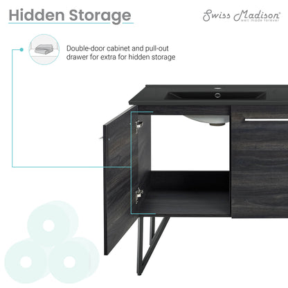 Swiss Madison, Annecy 60 in. Black Walnut, Double Basin Bathroom Vanity With Black Artificial Stone Sink Top