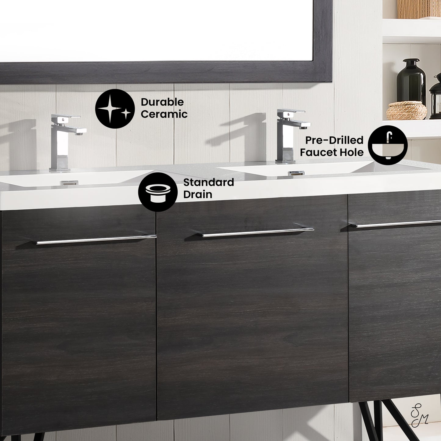 Swiss Madison, Annecy 60" Freestanding Bathroom Vanity in Black Walnut with Sink Top