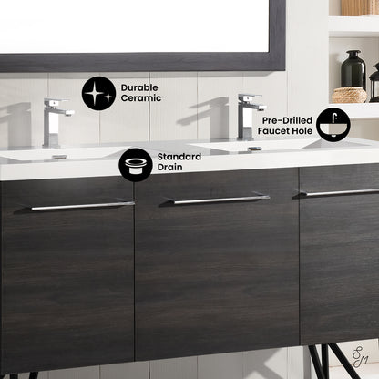 Swiss Madison, Annecy 60" Freestanding Bathroom Vanity in Black Walnut with Sink Top