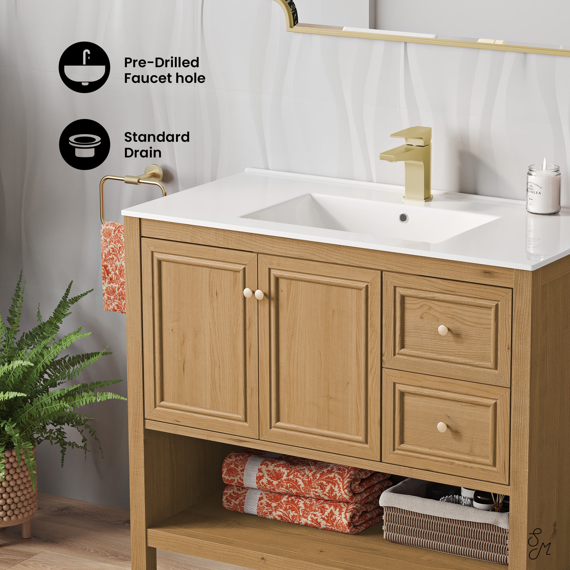 Swiss Madison Chateau 36-inch freestanding bathroom vanity in Golden Oak — view 2
