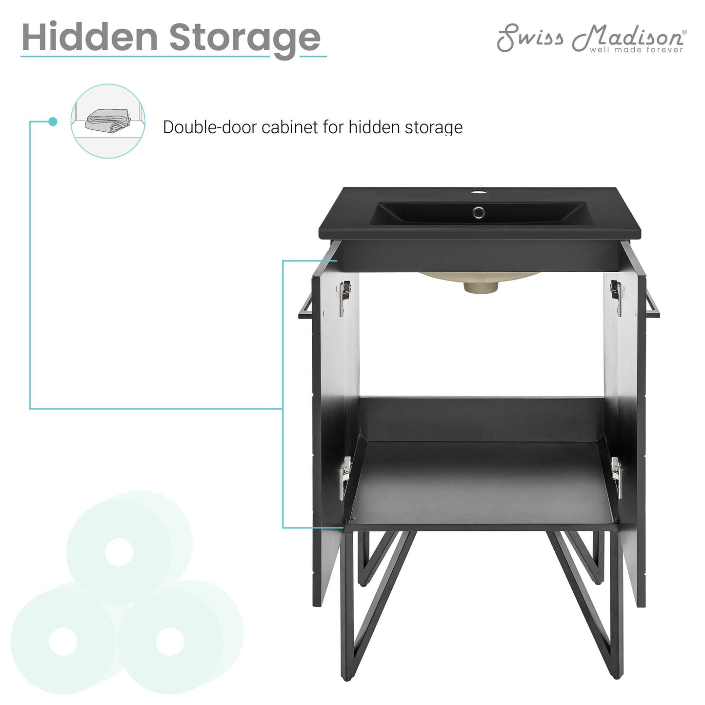 Swiss Madison, Annecy 24 in. Phantom Black Bathroom Vanity With Black Ceramic Sink Top