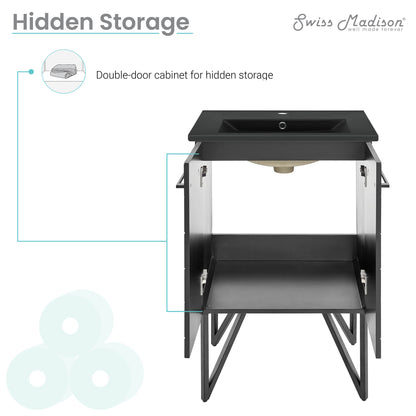 Swiss Madison, Annecy 24 in. Phantom Black Bathroom Vanity With Black Ceramic Sink Top