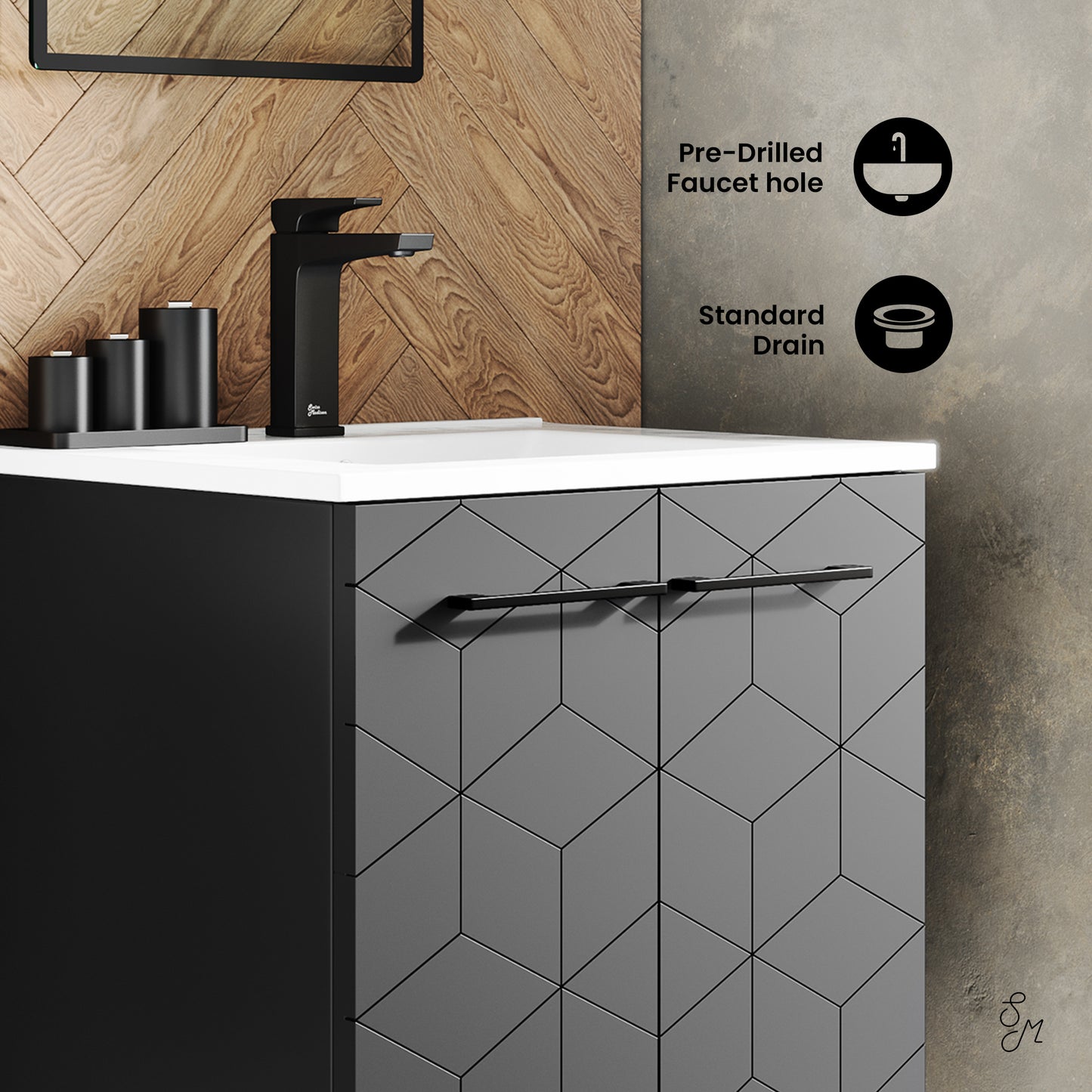 Swiss Madison, Annecy 24" Freestanding Bathroom Vanity in Phantom Black with Sink Top