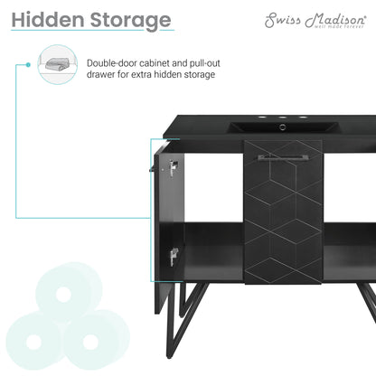 Swiss Madison, Annecy 36 in. Phantom Black Bathroom Vanity With Black, 3-Hole Ceramic Sink Top