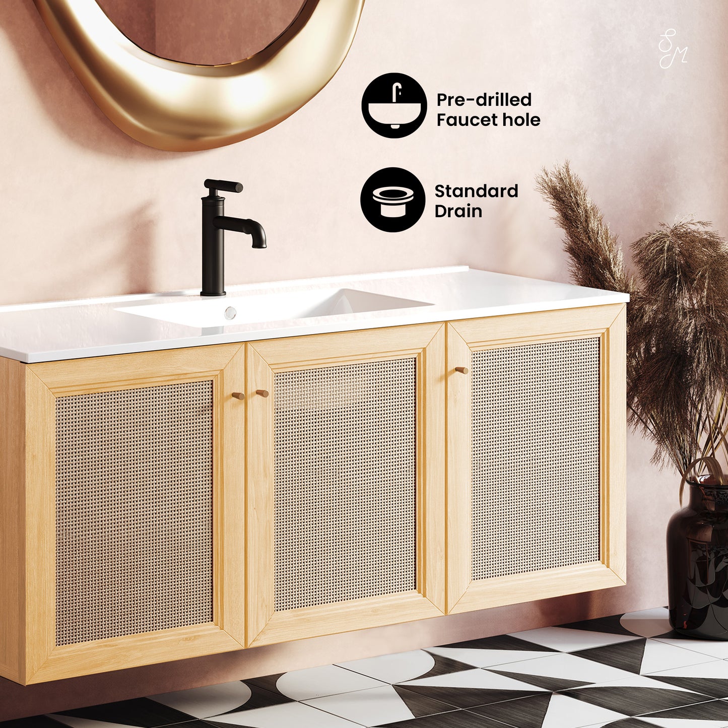 Swiss Madison, Classe 48" Wall-Mounted Bathroom Vanity in Natural Oak