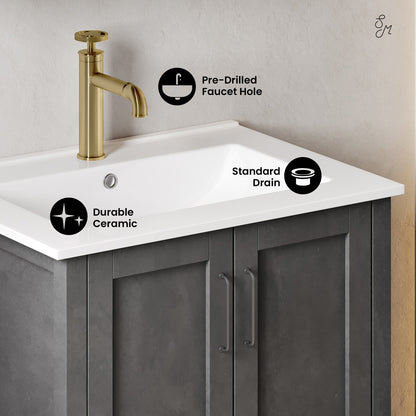 Swiss Madison, Avallon 24" Freestanding Bathroom Vanity in Black with Sink Top
