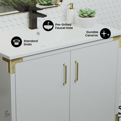Swiss Madison, Voltaire 36" Freestanding Bathroom Vanity in White with Sink Top
