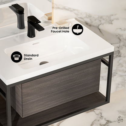 Swiss Madison, Claire 30" Wall-Mounted Bathroom Vanity in Black Oak with Sink Top
