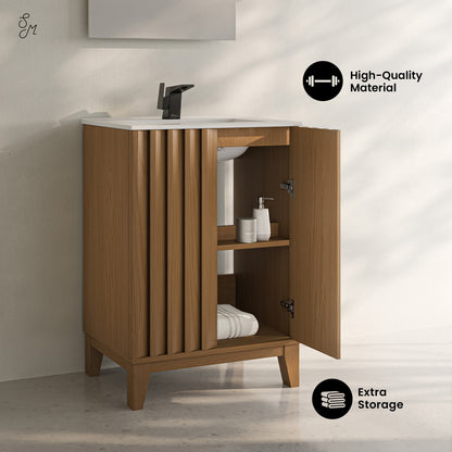 Swiss Madison, Troyes 24" Freestanding Bathroom Vanity in Brown Oak with Sink Top