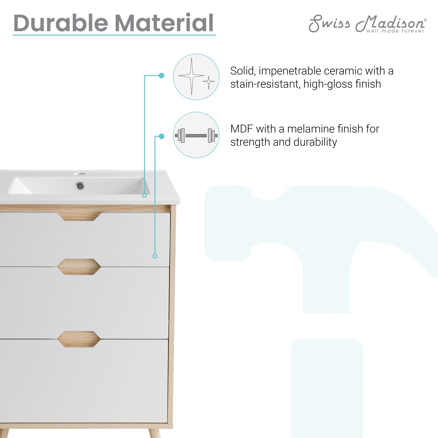 Swiss Madison, Brusque 24" Freestanding Bathroom Vanity in Natural Oak with Sink Top